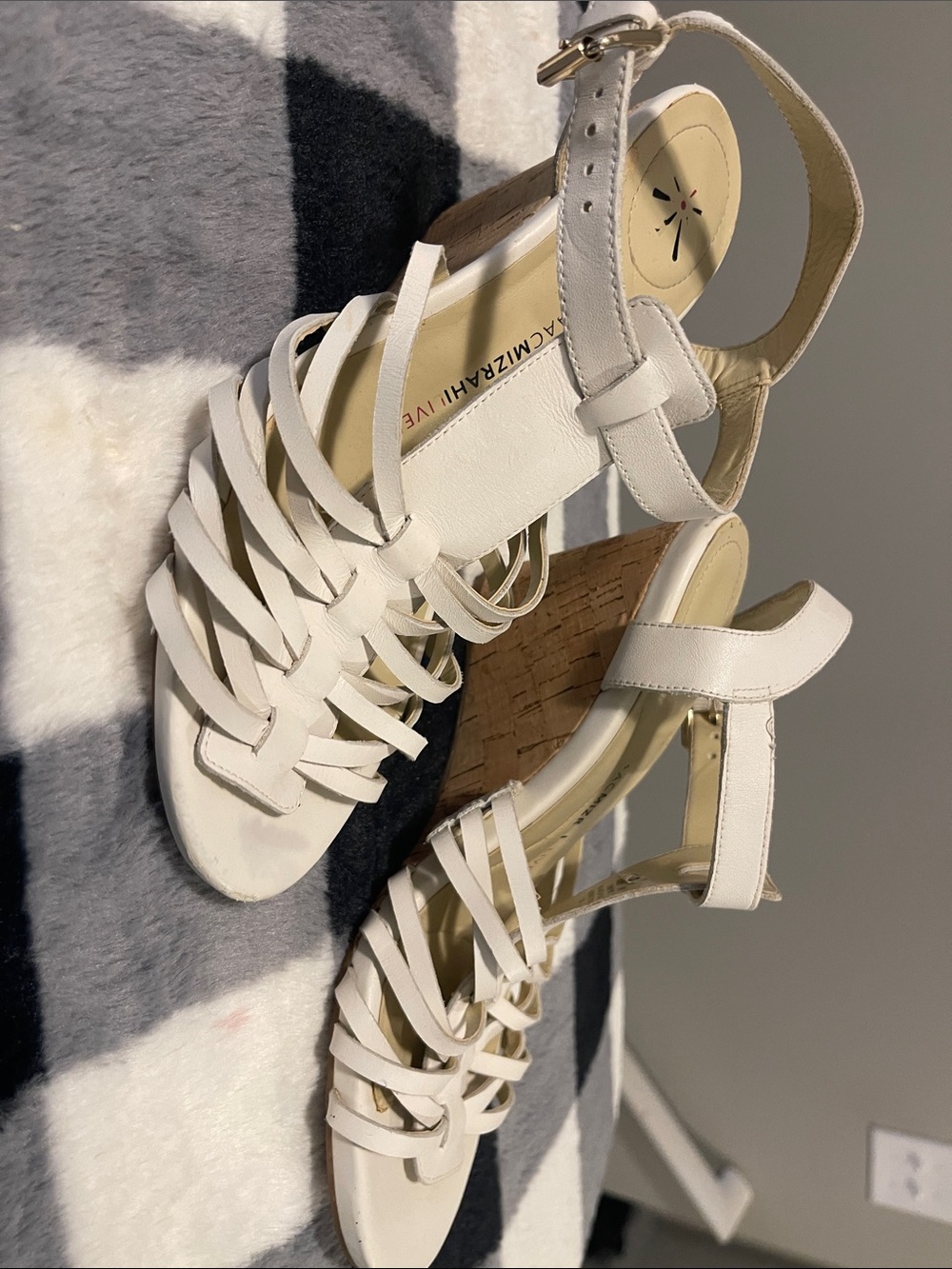 Isaac Mizrahi White Strappy Cork Wedge Sandals